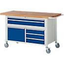 Fahrbare Werkbank RAU Serie 8922 mit 5 Schubladen, 2 Fachböden mit Tür und Lochwand, Breite: 1500 cm, Tiefe: 700 cm, Höhe: 880 cm - Bild 2