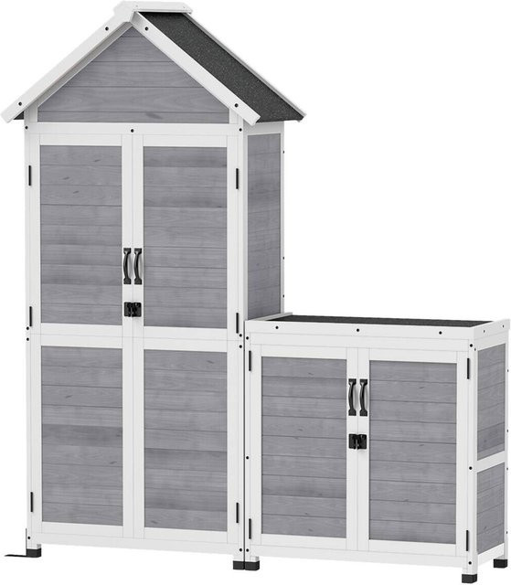 Outsunny 2 in 1 Gartenschrank aus Holz mit Satteldach und Ablage, wetterfester Geräteschuppen in Hellgrau, B/T/H: 89 x 51 x 182 cm - Bild 3