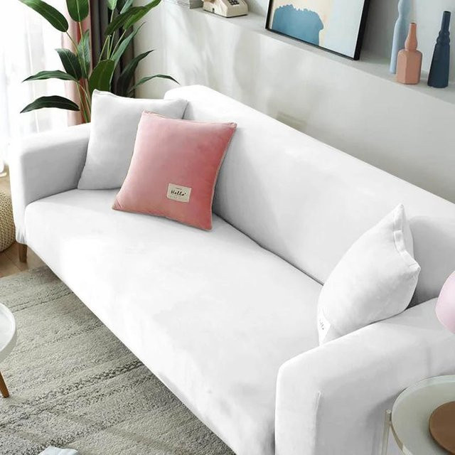 BC-Warm Home Elastischer Sofabezug aus Samt für Ecksofas und L-förmige Couches, Weiß, Breite: 235-300 cm - Bild 1