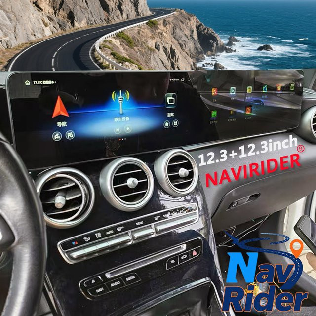 NAVIRIDER Android Dual Screen Multimedia Player mit Carplay für Mercedes Benz C Klasse W205 und GLC X253 (2016-2022), Schwarz, 24,6 Zoll - Bild 1