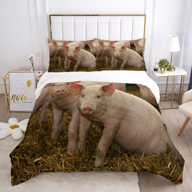 Bettwäscheset mit Schwein-Tiermotiv aus Mikrofaser, 2- oder 3-teiliges Bettbezug-Set für Kinder und Jugendliche, B/H: 228 x 264 cm, Mehrfarbig - Bild 1