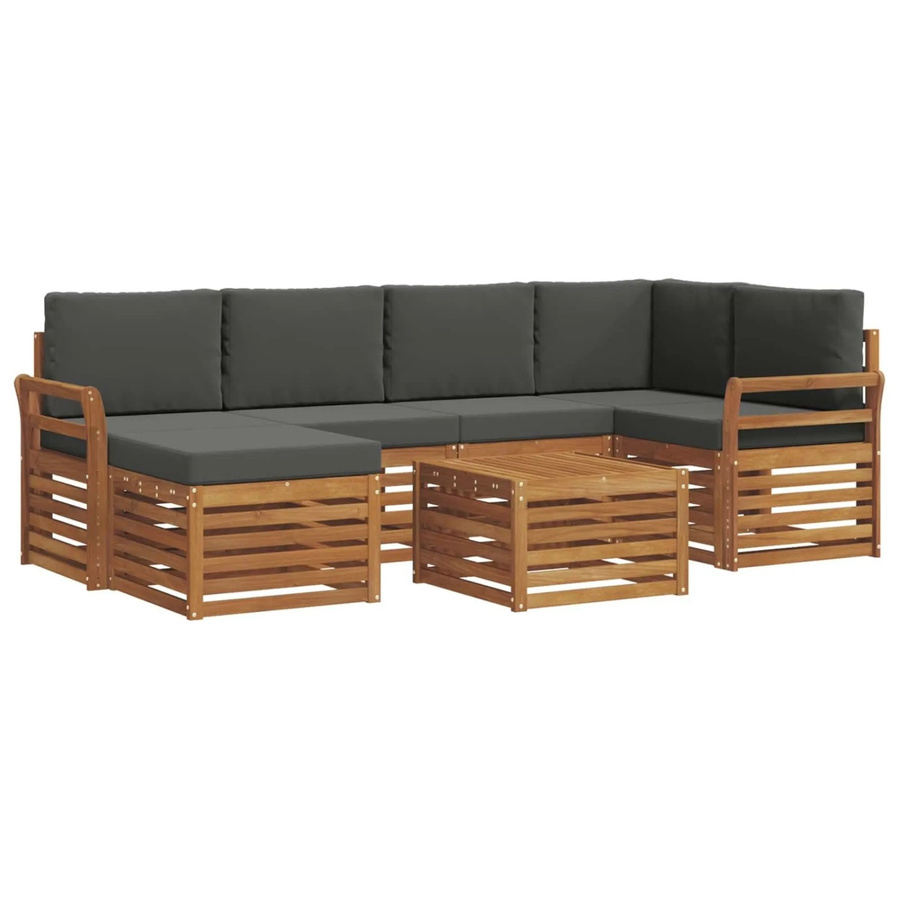 vidaXL Sofagarnitur 7-teilig aus Massivholz Akazie in Natur und Anthrazit mit L-Form und Latten-Design - Bild 2