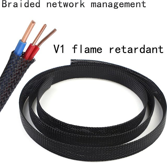 Flammhemmendes Nylon-Computerrohr als elastisches PET-Drahtgeflecht in Schwarz, 10 m Länge - Bild 1