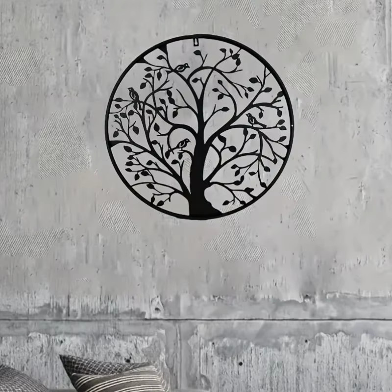 CIFBUY Wanddekoration Baum des Lebens aus Metall in Schwarz, Moderne Runde Natur-Wandkunst mit Floralem Design - Bild 2
