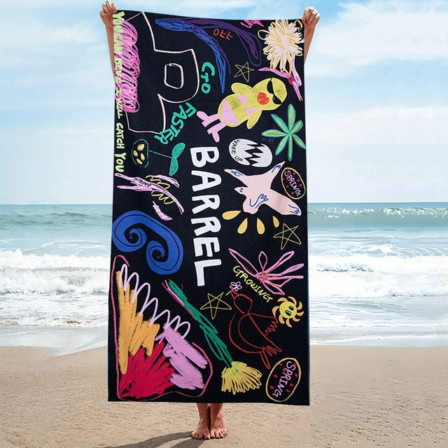 B-Barrel Graffiti Art Mikrofaser-Strandtuch in Schwarz, schnell trocknendes und saugfähiges Badetuch für Damen und Herren - Bild 1