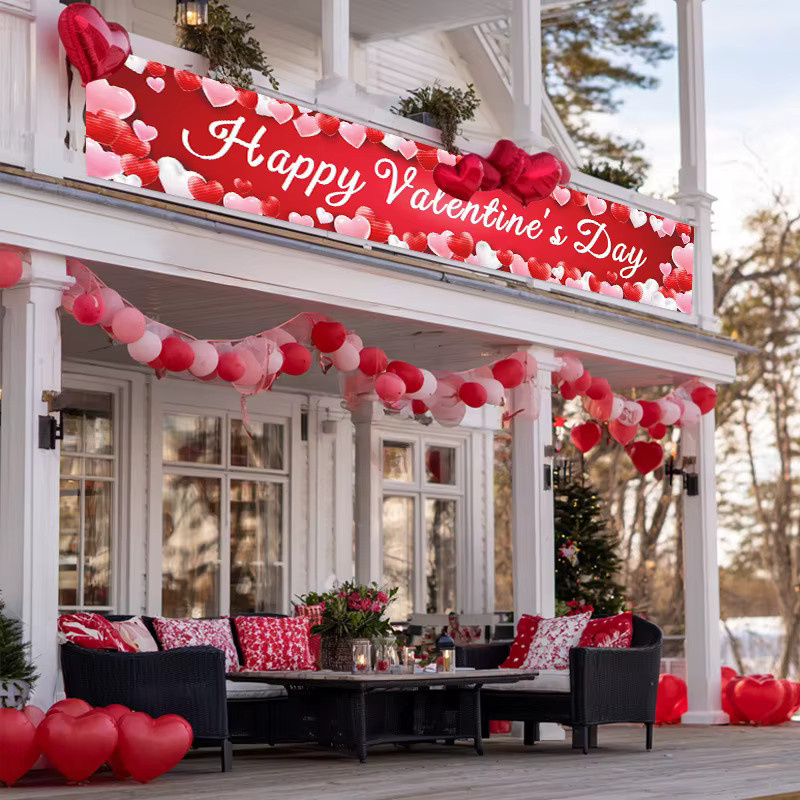 VIKAMA Valentinstag-Banner mit Herz-Design in Rot für Valentinstag und Hochzeitstag, hängender Hintergrund für Innen und Außen, Breite: 180 cm, Höhe: 35 cm - Bild 4