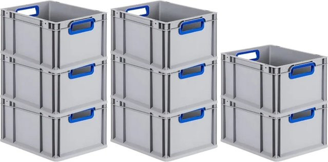 PROREGAL Spar Set 8x Eurobox Nextgen Color Transportboxen mit Griffen, Blau, H x B x T: 22 x 30 x 40 cm, 20 Liter, glatter Boden, offen - Bild 1