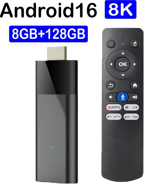 Smart TV Stick Q12 Android 16 8K TV Box mit Allwinner H313, Dual Wifi 5G, Bluetooth und Media Player in Schwarz - Bild 1