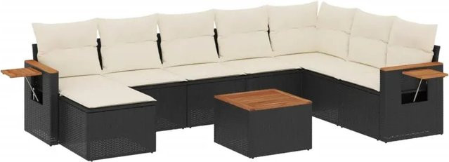 vidaXL 9-teilige Garten-Sofagarnitur aus Poly-Rattan mit Kissen in Schwarz - Bild 1
