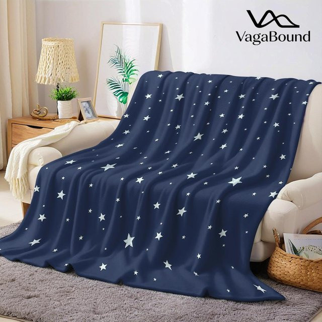 JMG Household Supplies Flanell-Decke Marineblau mit Lichtstern-Dekor, weich und warm, B/H: 70 x 100 cm - Bild 1