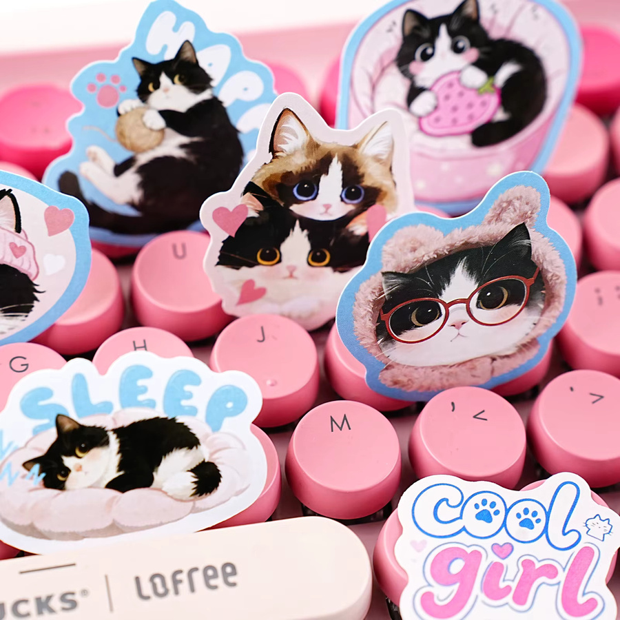 Etori Life Sweet Puff Sticker Set mit niedlichen Cartoon-Katzen in Schwarz, Weiß und Rosa zur Dekoration von Laptop, Handy und Koffer - Bild 5