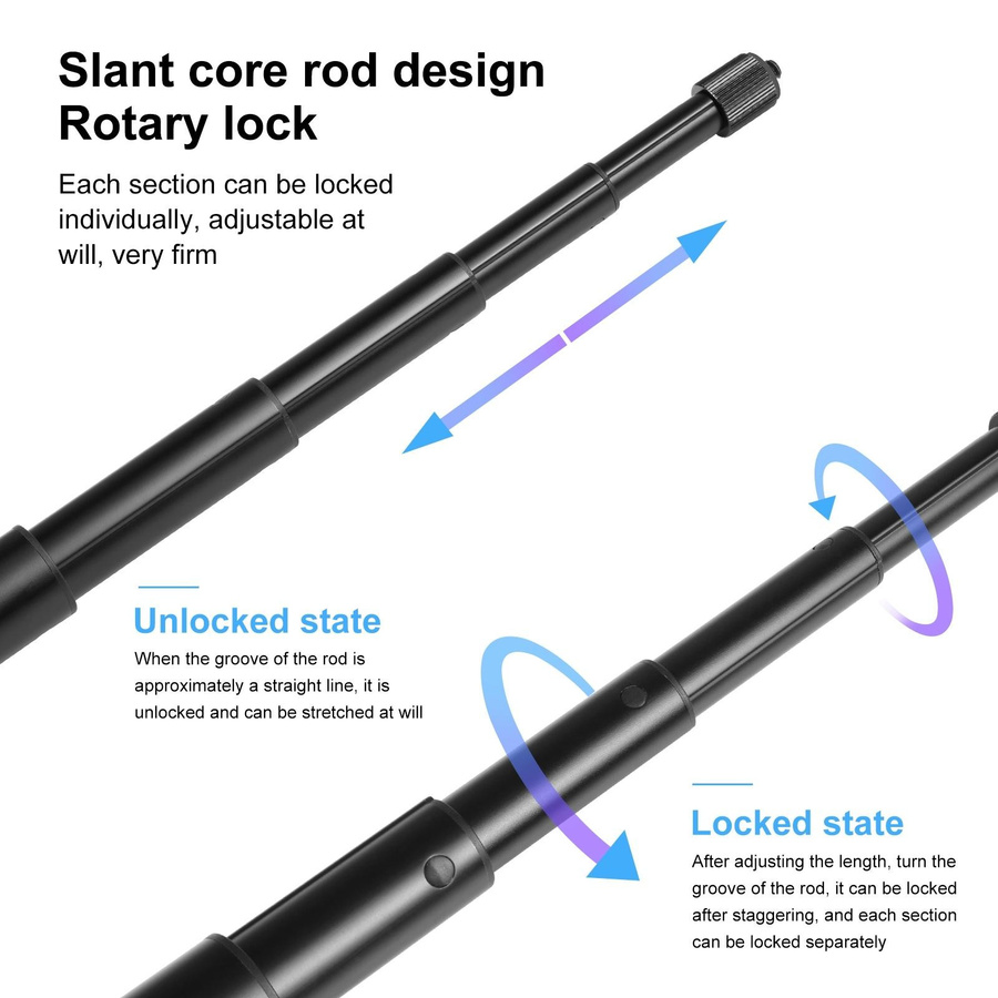 PULUZ Tragbarer Selfie-Stick aus Aluminiumlegierung, teleskopierbarer Selfie-Ständer, Schwarz, 3 Meter - Bild 2