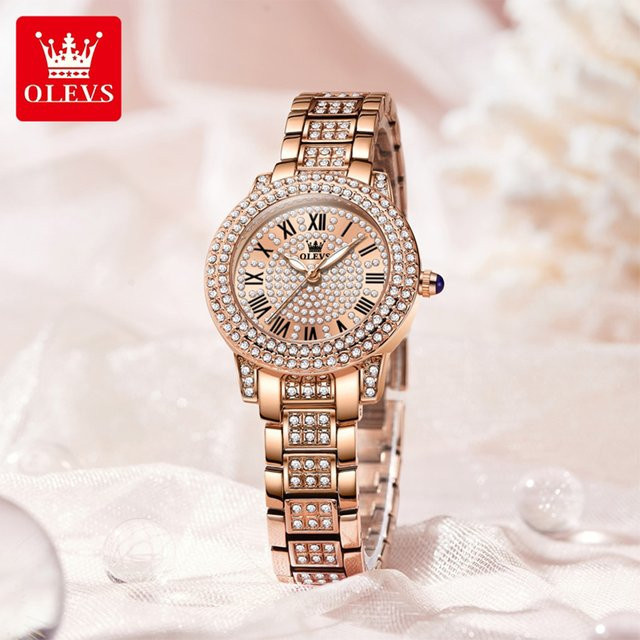 OLEVS Armbanduhr, Quarz, Edelstahl, Diamantbesetzt, Roségold, Damen - Bild 1