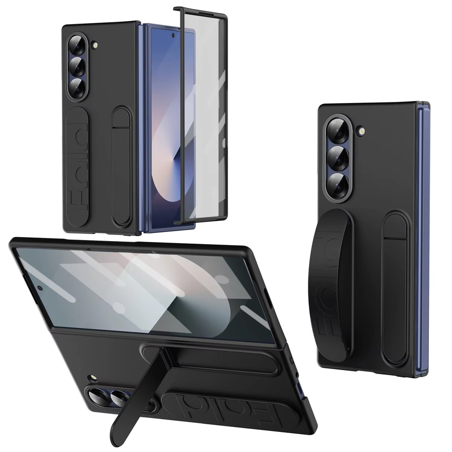 Kratzfeste Handyhülle für Samsung Galaxy Z Fold 7, 6, 5, 4 5G mit Ständer, Glasfolie und Silikongriff in Schwarz oder Grau - Bild 6