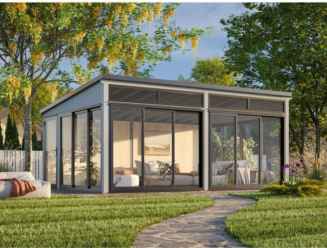 Palmako Holz-Gartenhaus Saga Slide Pultdach in Grau mit modernem Design, B/T: 582 x 420 cm - Bild 1