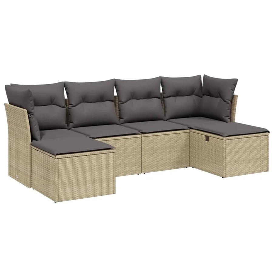 vidaXL 6-tlg Garten-Sofagarnitur in L-Form aus Poly Rattan mit Kissen in Beige und Grau - Bild 2