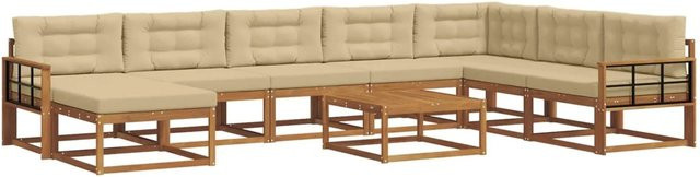 vidaXL Outdoor-Sofagarnitur aus Akazienholz in L-Form mit 9-teiligem Set, Farbe Natur und Beige - Bild 1