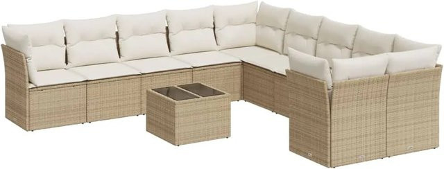 vidaXL 11-teilige Garten-Sofagarnitur aus Poly-Rattan mit Kissen in Beige-Creme - Bild 1