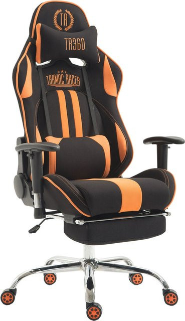 TPFLiving Racing Bürostuhl Limitless Gaming Chair aus Stoff mit Fußablage in Schwarz/Orange - Bild 1