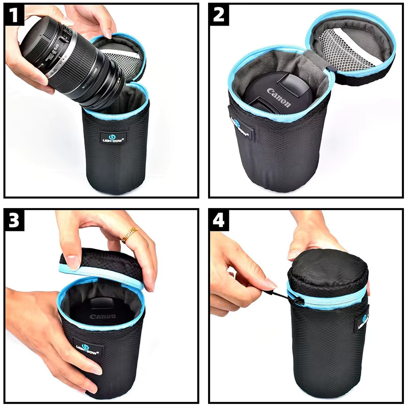 Lightdow Kameraobjektivtasche in Schwarz für Canon, Nikon und Sony DSLR sowie spiegellose Kameras - Bild 5