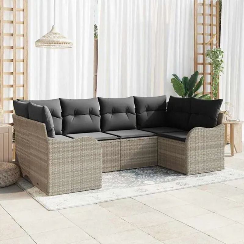 vidaxl Garten-Sofa-Set mit 6 Kissen aus Poly-Rattan in Hellgrau und modernem Design - Bild 1