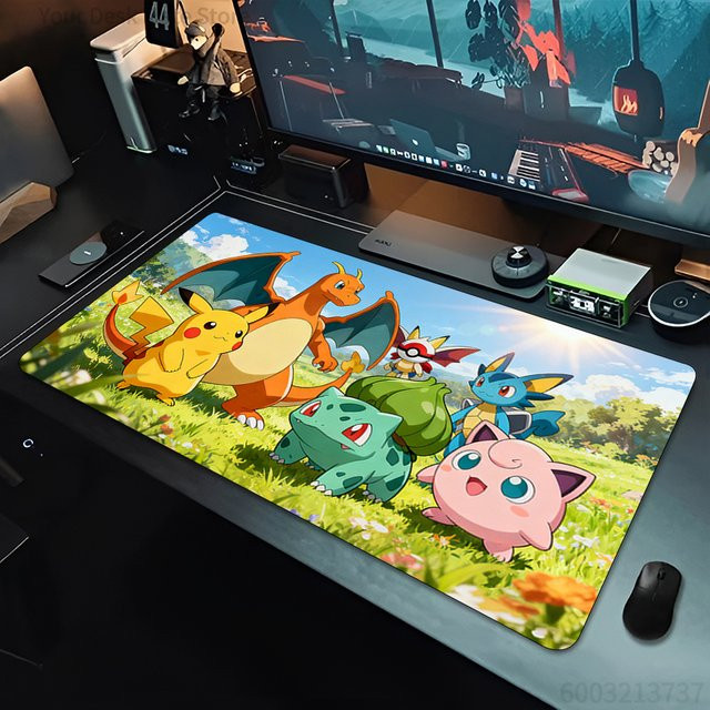 Potdemiel Gaming-Mauspad Pokemon Squirtle Eevee Kollektion, Große Schreibtischunterlage mit Rutschfester Unterseite, Multicolour - Bild 1