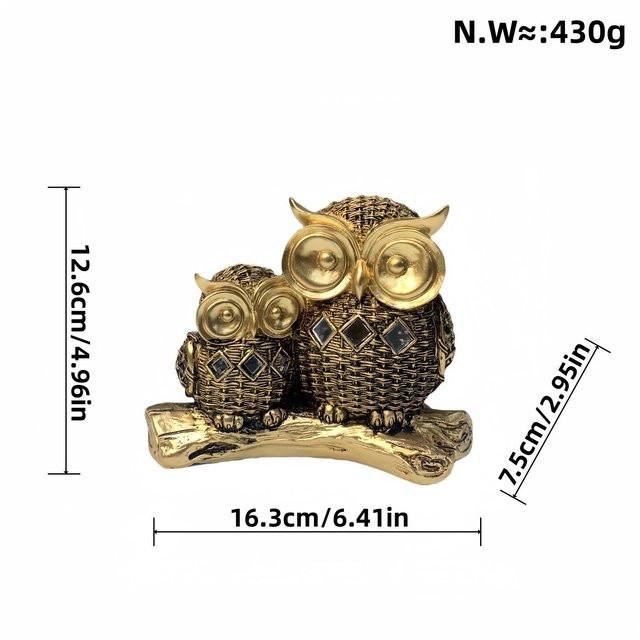 Yiran Furniture Eulen Ornamente Statue aus Harz in Gold für Heim und Büro - Bild 1