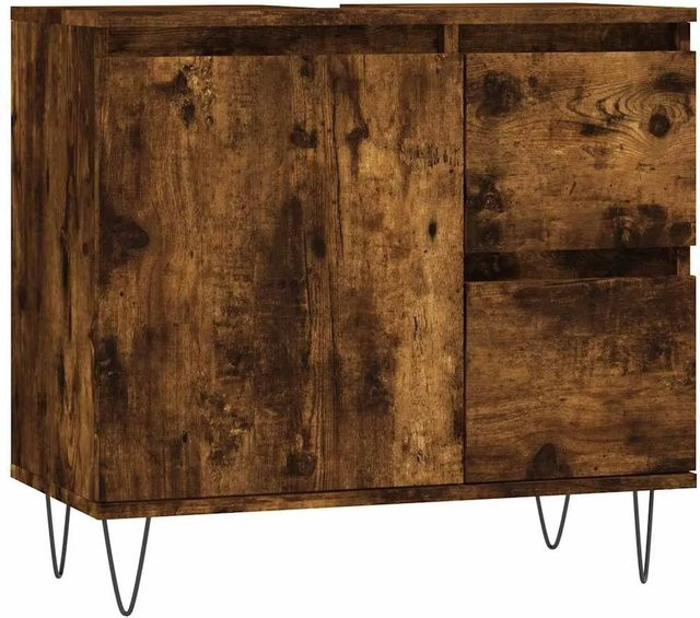 vidaXL Badschrank in Räuchereiche im industriellen Stil aus Holzwerkstoff und Eisen, B/T/H: 65 x 33 x 60 cm - Bild 1
