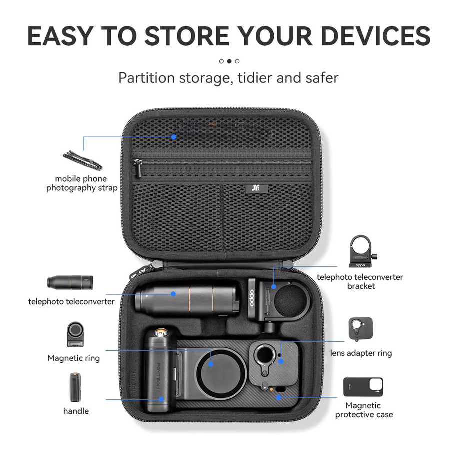 XFJI Aufbewahrungstasche aus PU-Leder in Schwarz, sturzsichere Hartschalen-Handtasche für das Zubehör deines OPPO Find X9 oder OPPO Find X9 Pro - Bild 2