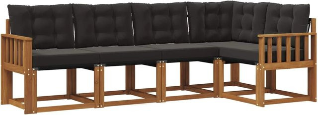 vidaXL Outdoor-Sofagarnitur 5-teilig aus massivem Akazienholz mit Textilene und Kissen in Schwarz und Natur - Bild 1