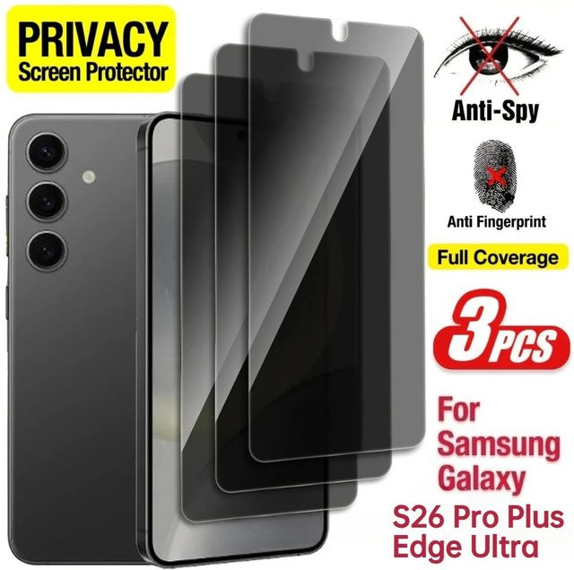 3er-Pack Samsung Galaxy S26 Plus Ultra Edge Plus Sichtschutz-Displayschutzfolien aus gehärtetem Glas, Anti-Spy-Effekt, transparent - Bild 1