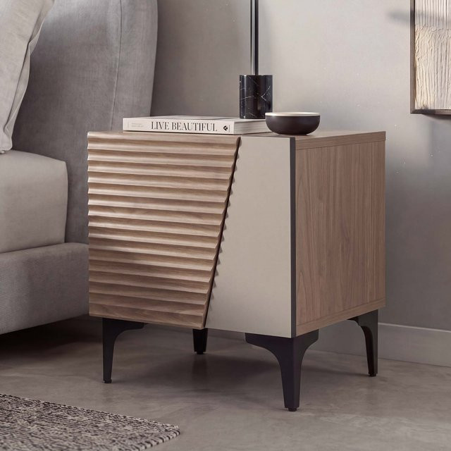 Nachttisch MCW-Q83 Kommode mit 3D-Struktur in Nussbaum-Optik hell, B/T/H: 50 x 45 x 42 cm - Bild 1
