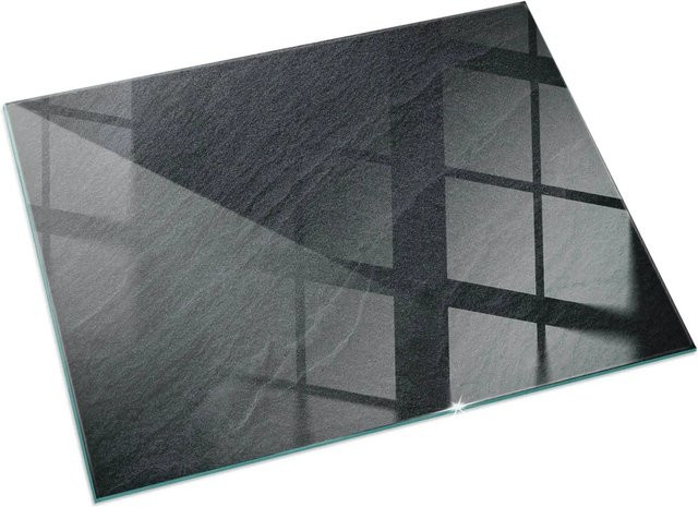 Tulup Glasplatte für Kamin in Schwarz mit Natursteinstruktur, B/B/H: 120 x 80 cm - Bild 1
