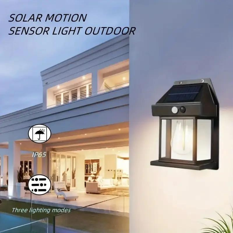 Kebidumei Solar Wandleuchte Retro Design mit Bewegungssensor IP65 LED Wolfram-Optik in Schwarz - Bild 4
