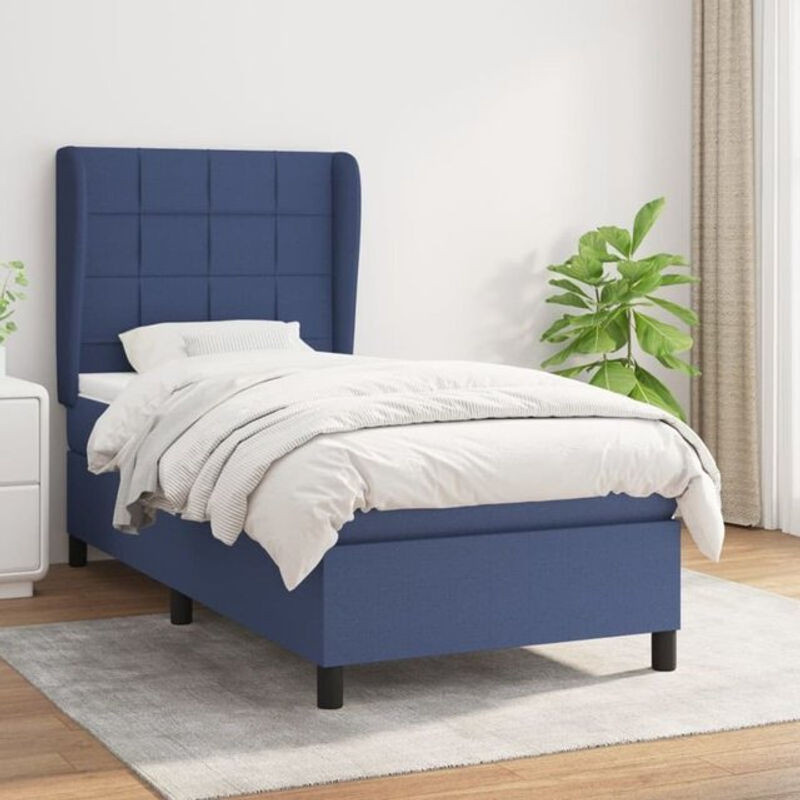 vidaxl Boxspringbett mit Matratze aus Stoff in Blau und Weiß, B/B/H: 80 x 200 x 118 cm - Bild 1