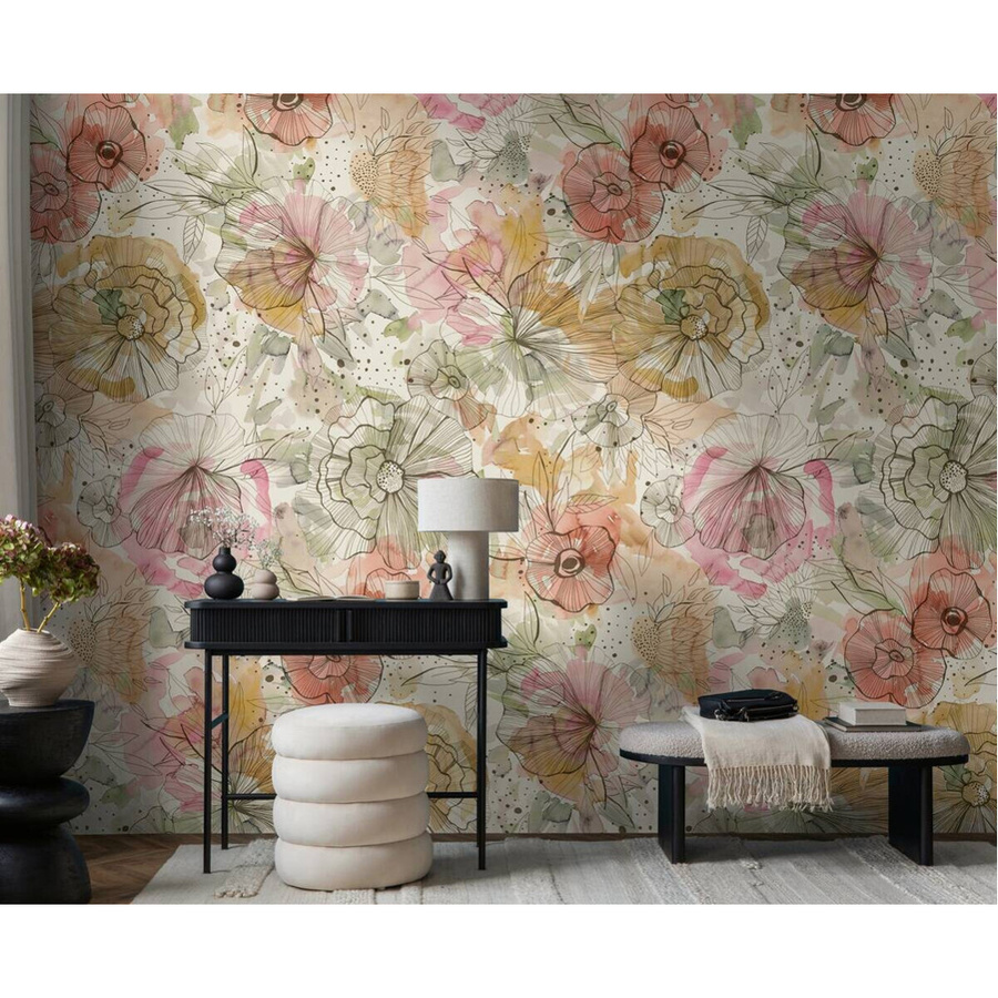 Livingwalls Fototapete Floral in Orange Beige Pink aus Vlies und Vinyl, Breite: 280 cm, Höhe: 159 cm - Bild 2