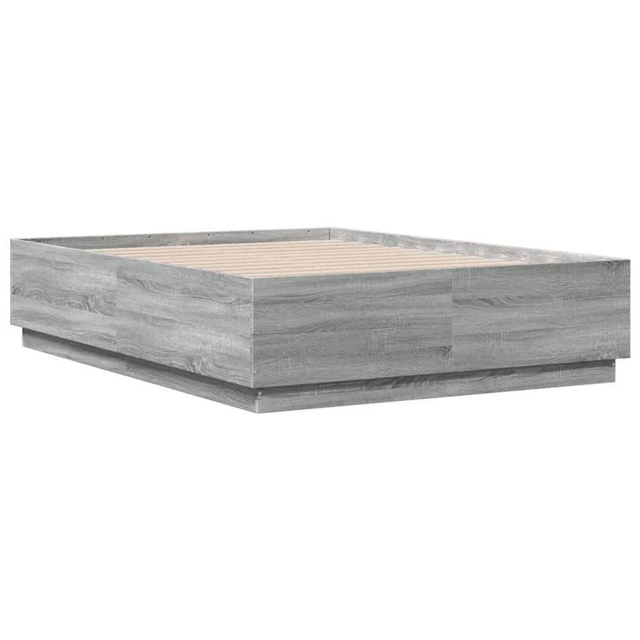 vidaXL Bettgestell modern in Grau Sonoma mit LED-Unterbettbeleuchtung und USB-Ladeport aus Holzwerkstoff, B/T: 135 x 190 cm - Bild 2