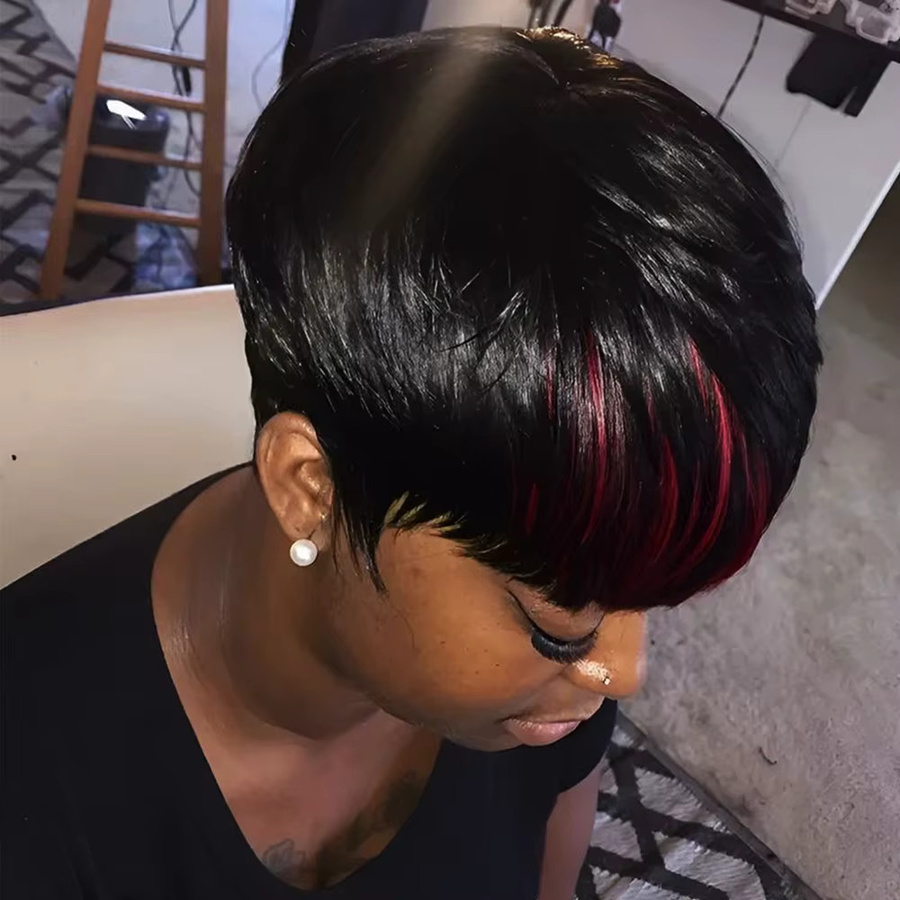 OYM HAIR Kurzhaarperücke Pixie-Schnitt mit Pony, Schwarz-Rot, Damen - Bild 1