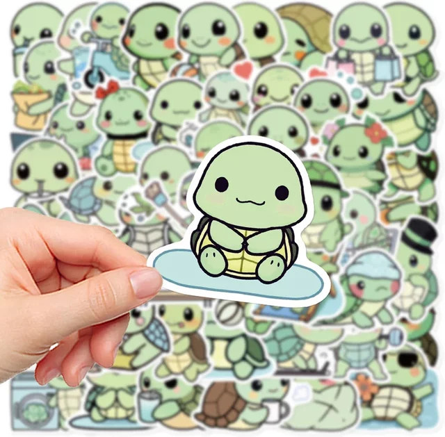 50 Stück Schildkröten-Aufkleber Set aus wasserfestem Vinyl in Multicolour für Journaling, Laptops und Scrapbooking - Bild 1