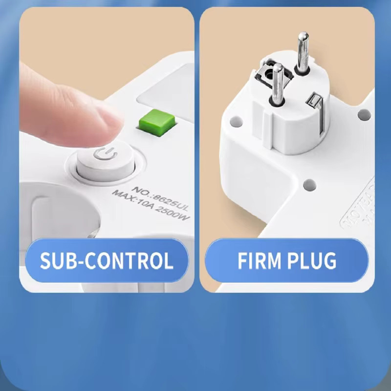 Szaoju Multitap Wandsteckdosenleiste mit 4 Steckdosen, 2 USB-Anschlüssen und 1 Typ-C-Anschluss, 2500 W Max. Stromversorgung, EU-Stecker - Bild 2