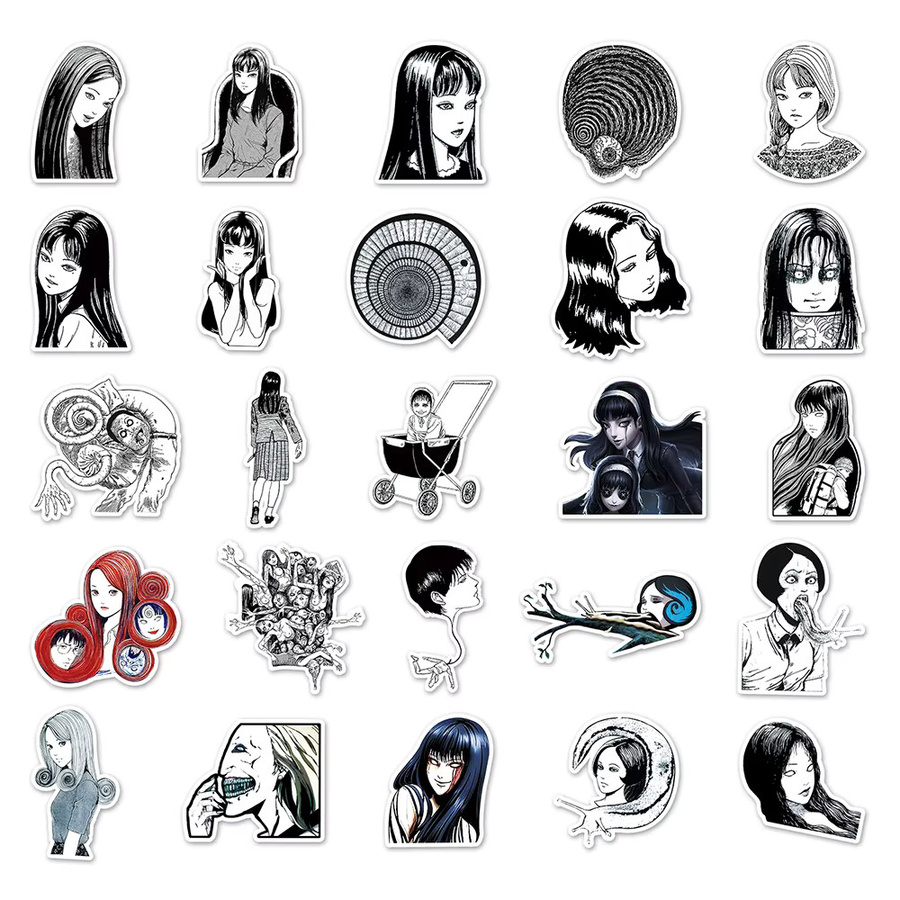 Bandai Junji Ito Tomie Kawakami Aufkleber, Schwarz-Weiß, Cartoon-Sticker - Bild 3