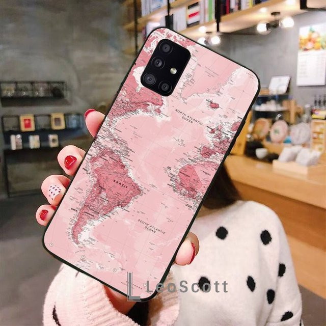 Weltkarte Handyhülle für Samsung Galaxy A50 A12 A21s A32 A51 A52 A71 S10 S20 S21 Plus Ultra in Pink - Bild 1
