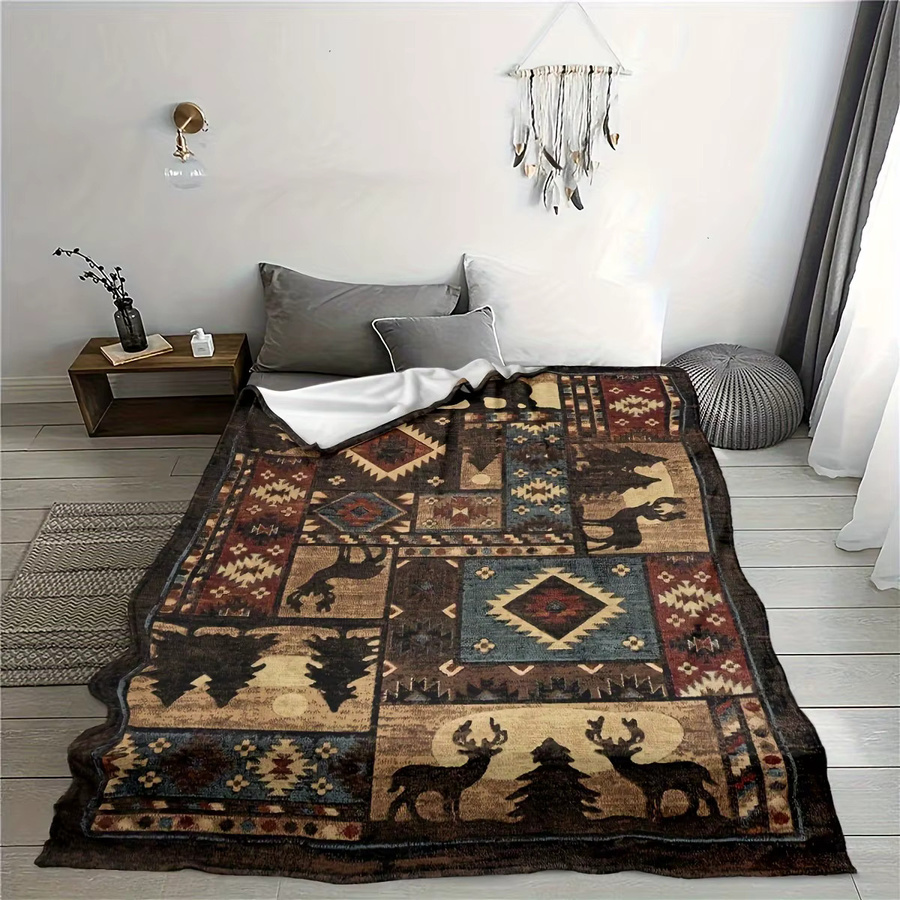 VIKAMA Retro-Flanell-Decke mit Tierprint in Braun, weiche Sofadecke aus Polyester für dein Schlafzimmer - Bild 2