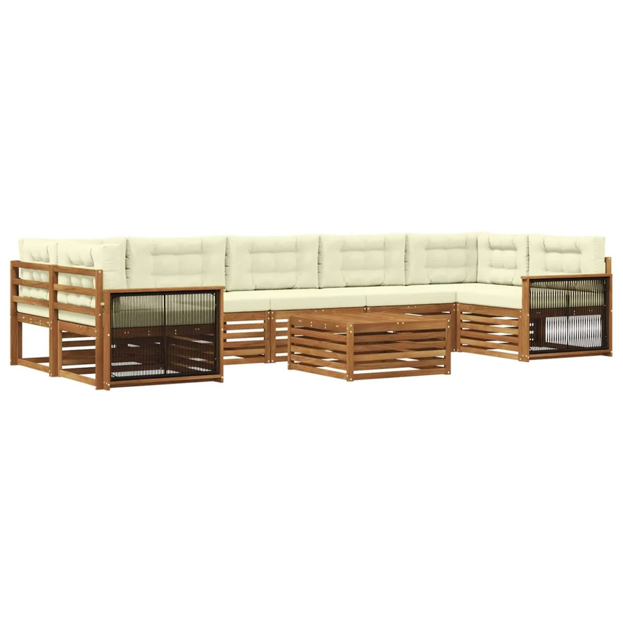 vidaXL Outdoor-Sofagarnitur aus massivem Akazienholz mit 8 Kissen in Natur und Creme - Bild 2
