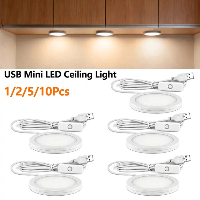 Lcamaw Runde LED-Schrankbeleuchtung mit USB-Anschluss und Tastenschalter in Weiß - Bild 1