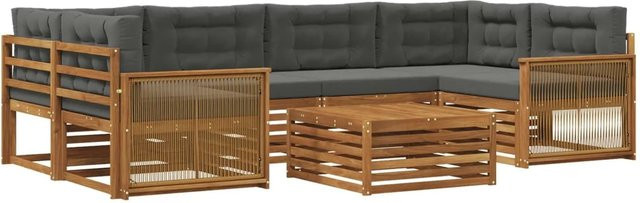 vidaXL Outdoor-Sofagarnitur in L-Form aus massivem Akazienholz mit 7 Kissen in Natur und Anthrazit - Bild 1