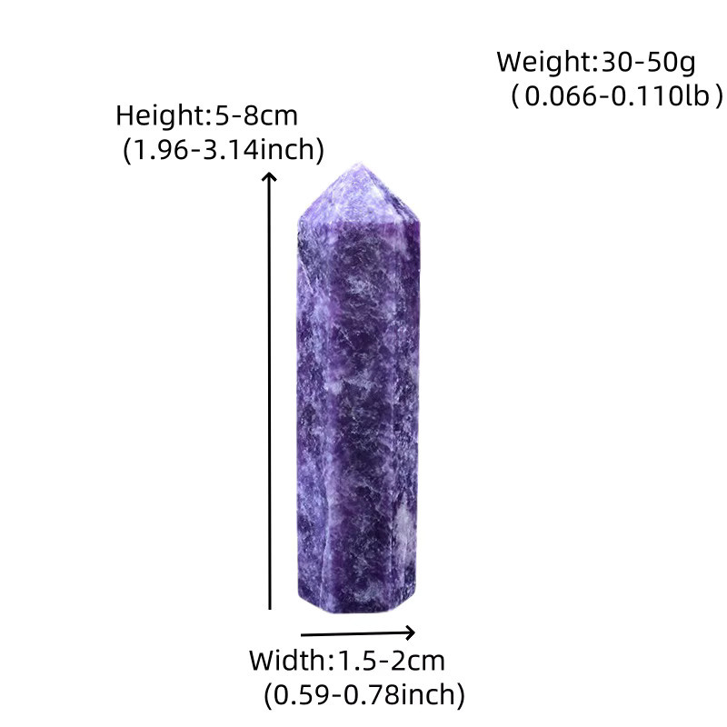 RYCRYSTAL Polierter Lapidolit Obelisk aus lila Quarz, sechseckiger Kristallturm zur Dekoration und Punktheilung, Farbe: Lila - Bild 2