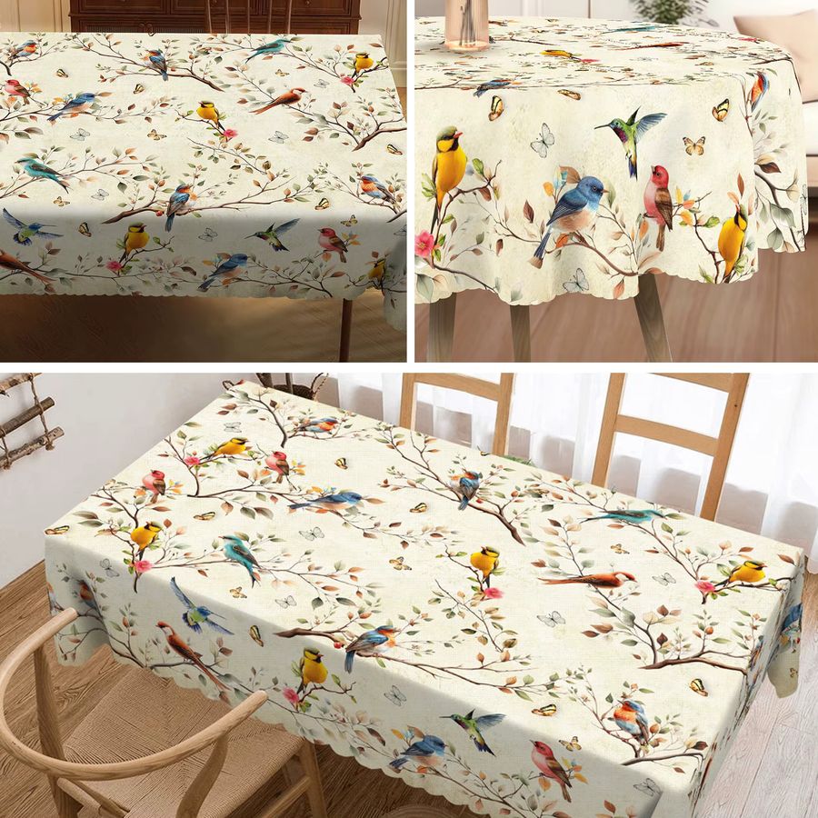 Visect Tischdecke Set aus Polyester mit Herbst-Vogel- und Schmetterlingsmuster, 1 runde Tischdecke und 4 selbstklebende Tischdecken mit Vogelmotiven - Bild 4