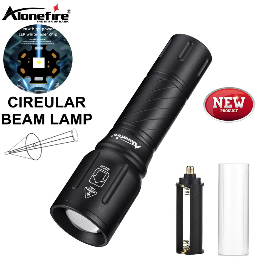 Alonefire LED Taschenlampe mit Zoom-Strahl in Schwarz für Outdoor, Camping und Jagd - Bild 2