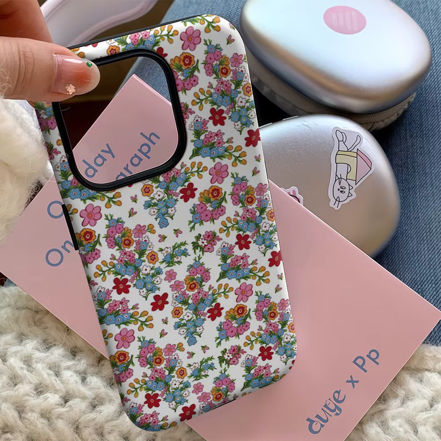 Potdemiel Handyhülle mit mehrfarbigem Blumenmuster für iPhone 17 16 15 14 Pro Max Plus mit doppelschichtiger Rückseite - Bild 4